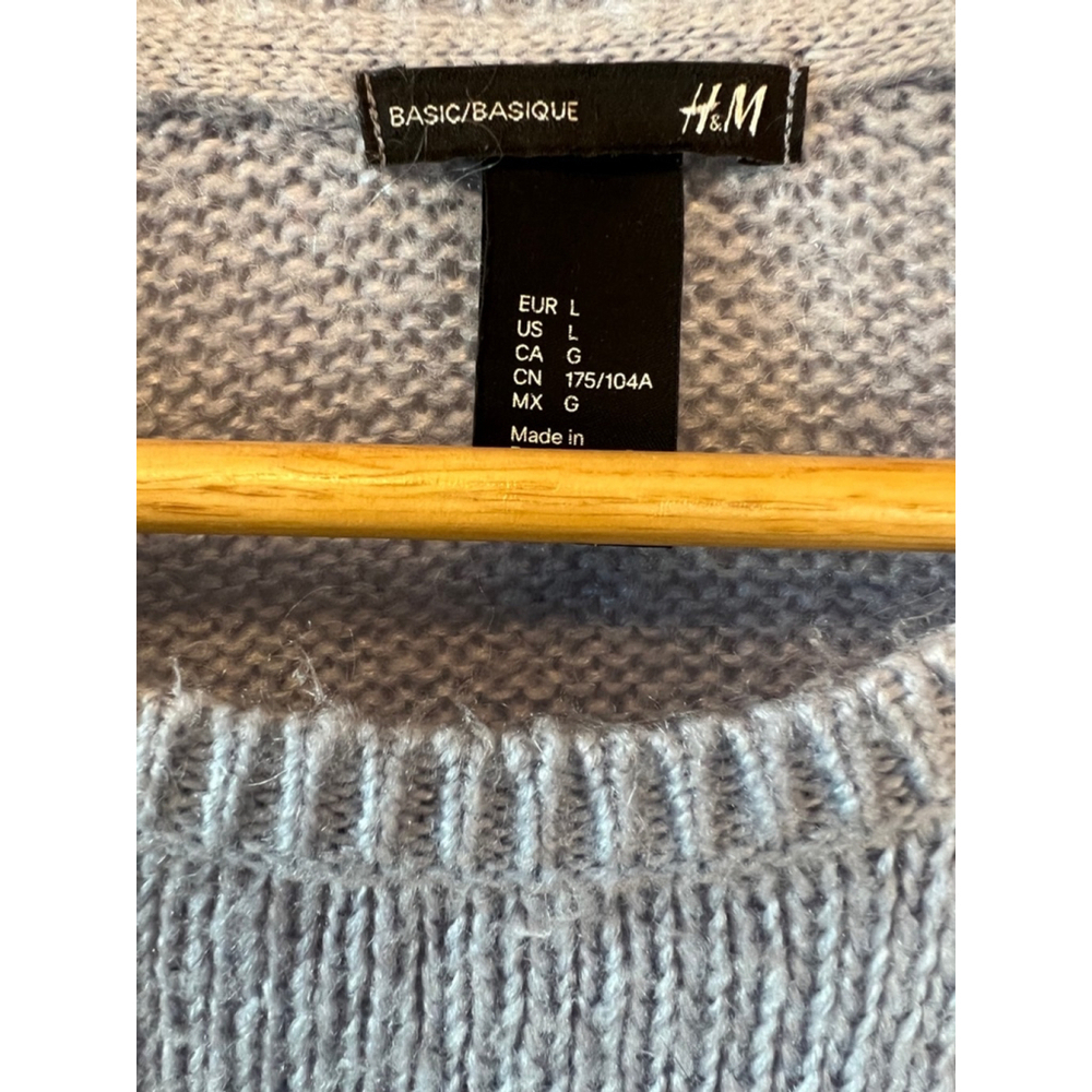 H&M Blue Mohair Blend Long Sleeve Knit Pullover Crew Neck Knit Sweater L - Picture 8 of 9